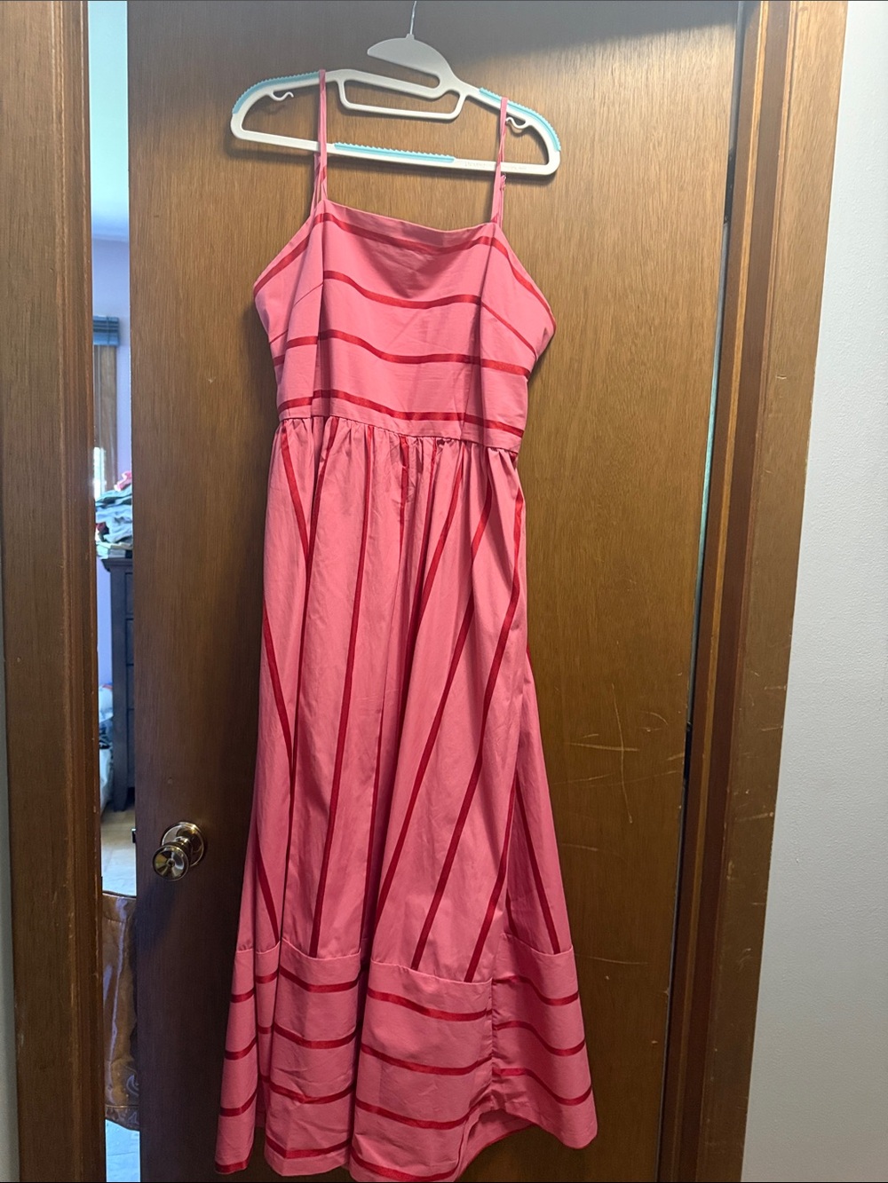 Women's Pink Striped Maxi Dress with Spaghetti Straps